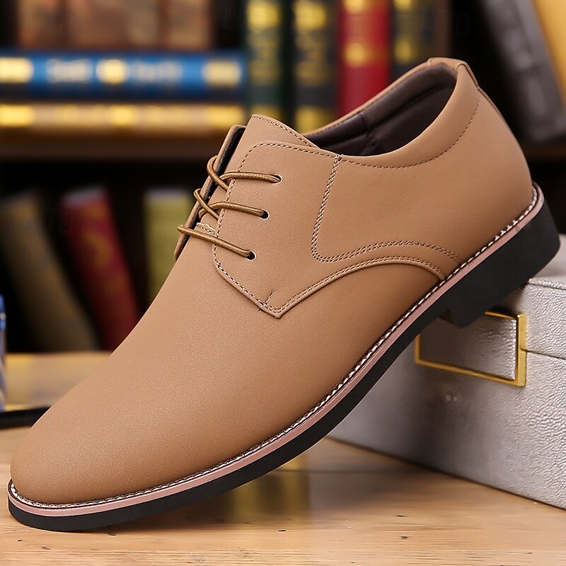 Men's Tan Faux Leather Oxford Shoes – Classic Lace-Up Design for Office, Formal Events, and Business Wear2
