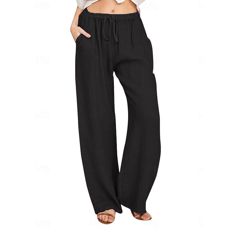 Women's Asian Size Cotton Linen Shorts Linen-Inspired Pants Cotton Linen Pants Simple Full Length Medium Waist Solid Color Patchwork Drawstring Comfy Quick Dry Breathability Micro-elastic Athleisure