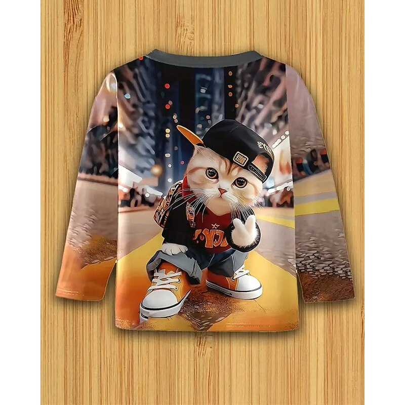 Boys' 3D Graphic Cat T shirt Tee Long Sleeve Spring Fall Fashion Basic Kids 4-12 Years Crew Neck Outdoor Casual Daily Regular Fit4