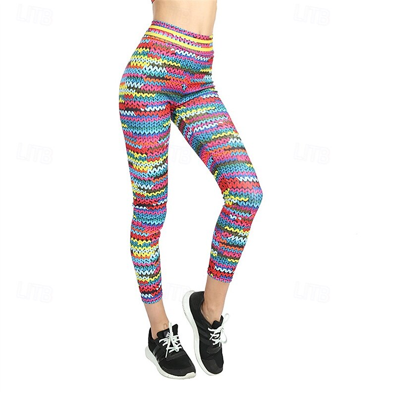 Women's Yoga Pants Yoga Leggings High Waist Pilates Gym Workout Workout Tights Print Rainbow Fall Sports Activewear Stretchy Slim2