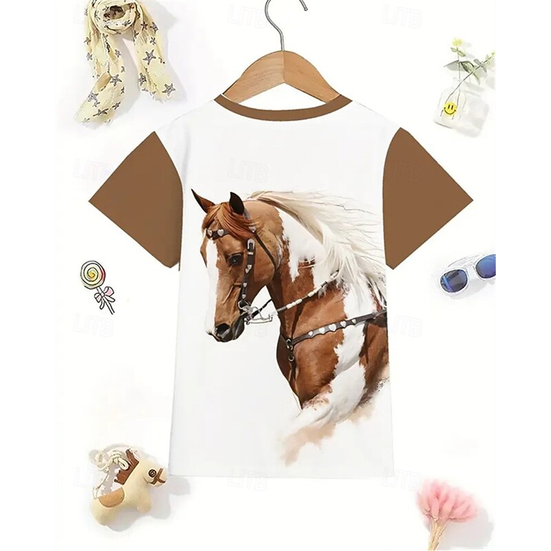 Boys Girls' 3D Graphic Horse T shirt Tee Short Sleeve Summer Spring Fashion Basic Kids 4-12 Years Crew Neck Outdoor Casual Daily Regular Fit4