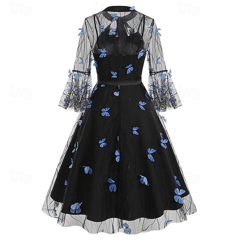 Elegant Retro Vintage 1950s Dress Masquerade Embroidered Flower / Floral Fancy Dress Women's Carnival New Year Masquerade Casual Daily Bachelorette Party Adults' Dress2
