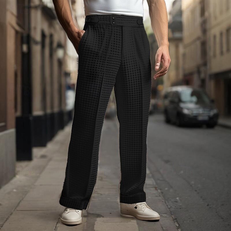Men's Dress Pants Trousers Pleated Pants Waffle Pants Gurkha Pants Pocket Plain Comfort Soft Full Length Party Business Daily Elegant Fashion Black White3
