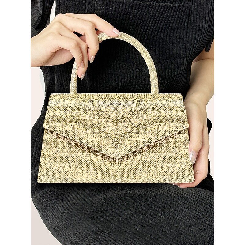 Women's Clutch Evening Bag Shoulder Bags Flap Bag Polyester Party Wedding Party Chain Large Capacity Multi Carry Solid Color Silver Black Champagne