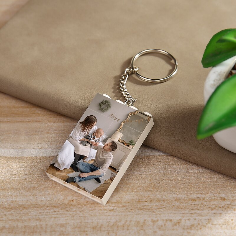 Personalized Photo Keychain Double-Row Custom Best Gift for Mom - Building Block Puzzle, Wedding Gift for Family, Couples, and Friends, Enhances Bonding and Hands