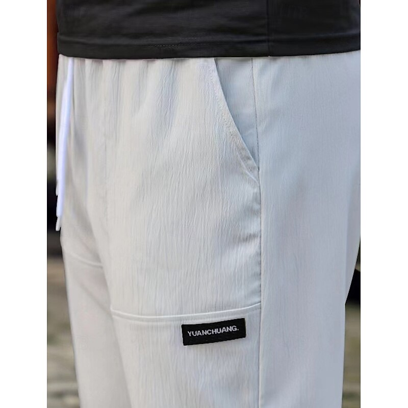 Men's Trousers Casual Pants Pocket Drawstring Elastic Waist Plain Comfort Soft Full Length Outdoor Casual Daily Fashion Streetwear Black Green3