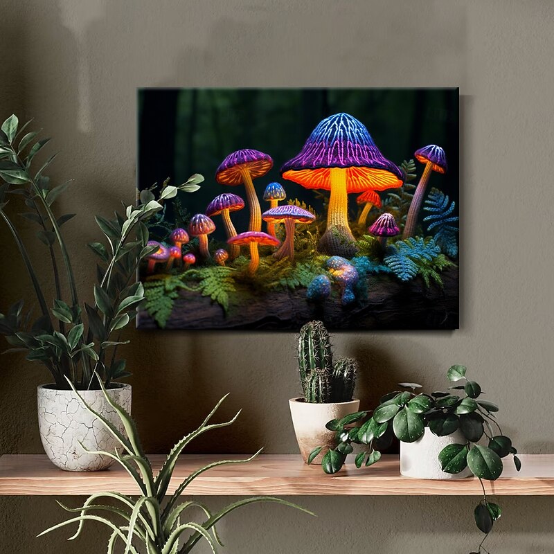 Mushrooms Forest LED Canvas Wall Art LED Lighted Up Wall Decor 2AA Battery Operated Lighted Canvas Print LED Light Kitchen Bedroom or Home Decor