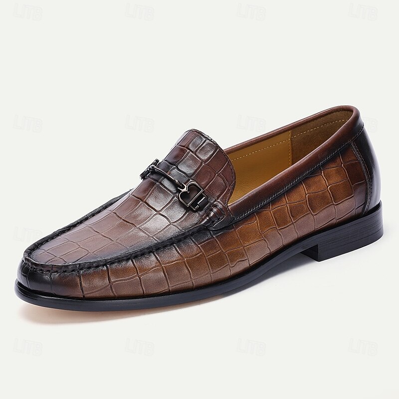 Stylish Brown Leather Loafers with Crocodile Pattern and Bit Detail for Men | Perfect for Casual and Business Casual3