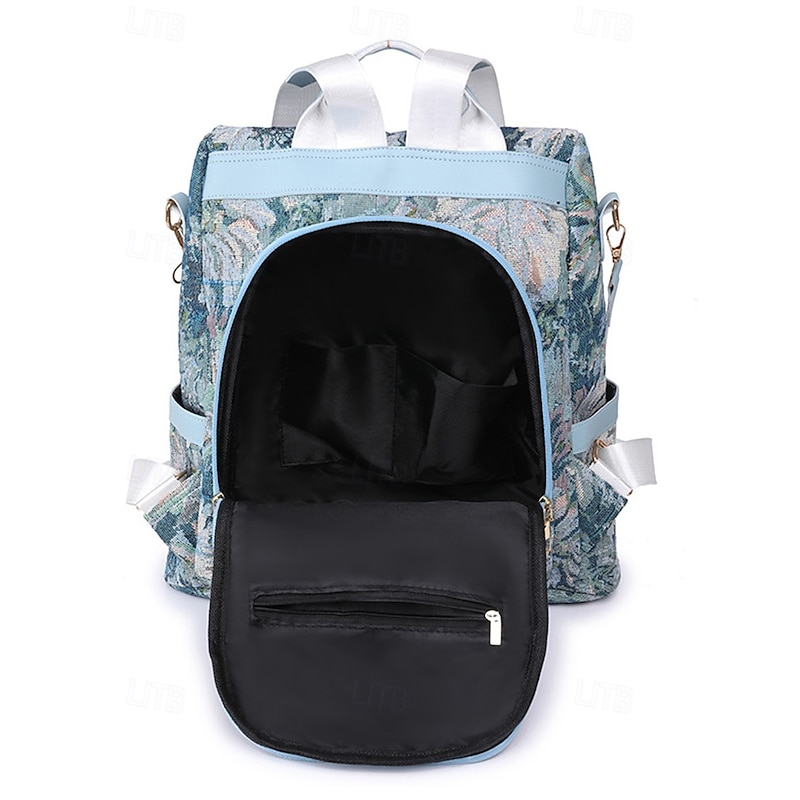 Retro Floral Fabric Backpack for Women – Bohemian Multi-Way Convertible Bag with Artistic Pattern, Great for Commuting, Shopping, or Weekend Outings4