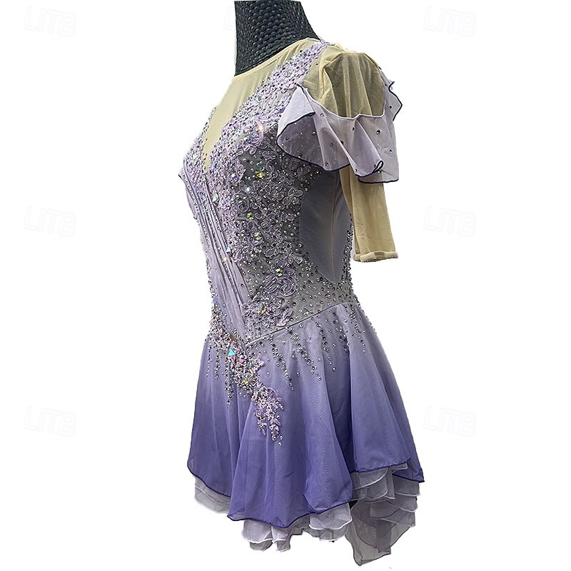 Figure Skating Costume For Adults And Children Customized Spliced Version Spandex Mesh Grading Performance Costume Competition Training Black And Red Spliced Women's Skirt Performance Costume4