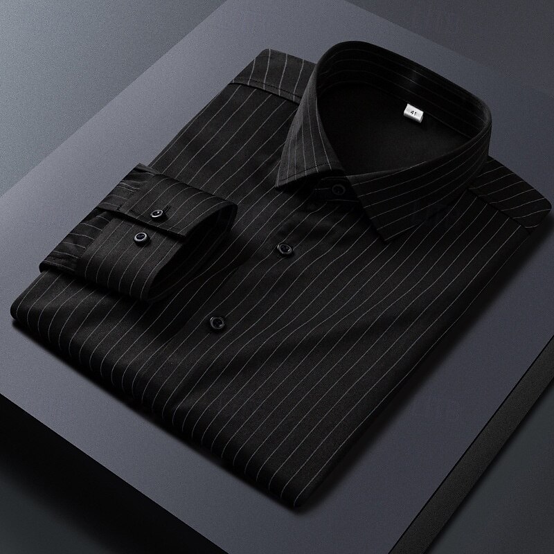 Men's Dress Shirt Striped Shirt Non Iron Shirt Wedding Outdoor Black White Gray Long Sleeve Collar Summer Spring Clothing Apparel2