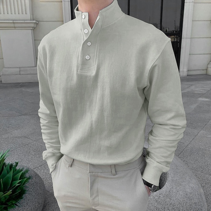 Men's Shirt Popover Shirt Summer Shirt Casual Shirt Black Pink Light Grey Gray Long Sleeve Solid Color Standing Collar Street Daily Clothing Apparel Fashion Casual Comfortable3