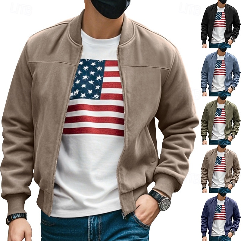 Men's Lightweight Jacket Bomber Jacket Cargo Jacket Transition Jacket Vacation Daily Warm Pocket Fall & Winter Plain Fashion Classic Stand Collar Regular Black Navy Blue Blue Brown Army Green Jacket