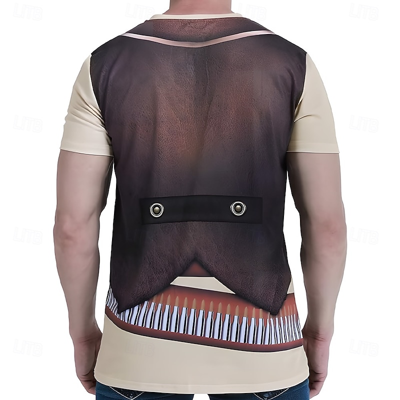 Men's Cowboy Tuxedo T Shirt Short Sleeve T shirt 3D Print Crew Neck Shirt Exaggerated Designer Party Holiday Club Brown Summer Spring Clothing Apparel S M L XL XXL XXXL3
