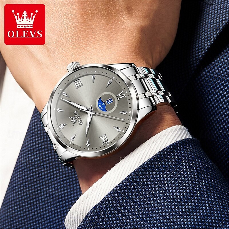 OLEVS Men Quartz Watch Creative Minimalist Fashion Casual Luminous Calendar Date Week Waterproof Steel Watch4