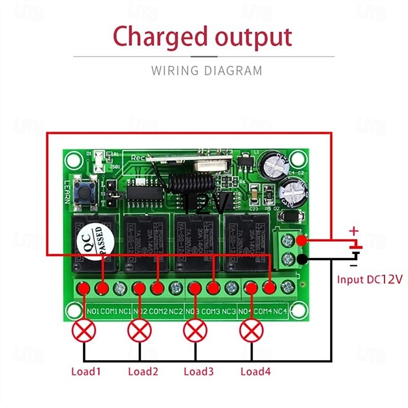 433Mhz Universal Wireless Remote Control Switch DC 12V 4CH relay Receiver Module with 4 Channel RF Remote3