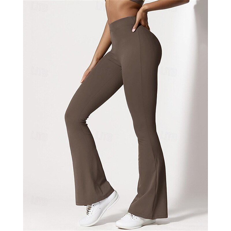 Women's Yoga Pants Flare Leg High Waist Pilates Gym Workout Workout Pants Solid Color Black Navy Blue Coffee Fall Sports Activewear Stretchy Slim4