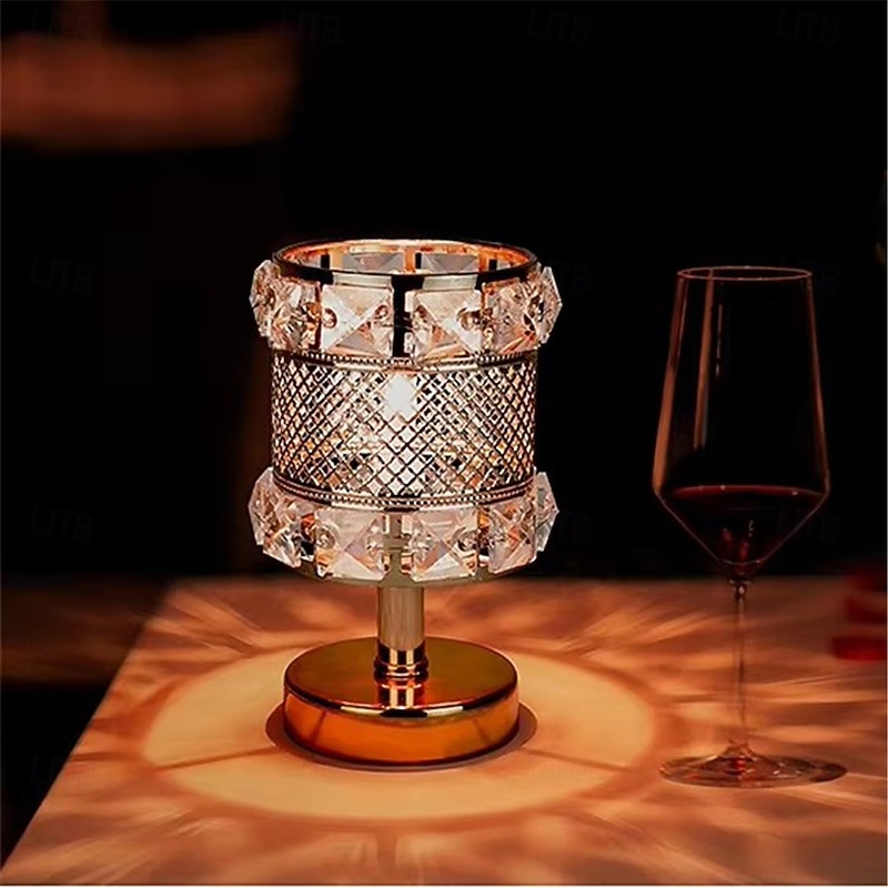 Metal Crystal Desk Lamp - USB Rechargeable Decorative Lamp with Tri-Color Dimming for Living Room, Bar, Outdoor Dining, Party, Festival Atmosphere, Nightlight & Reading Lamp2