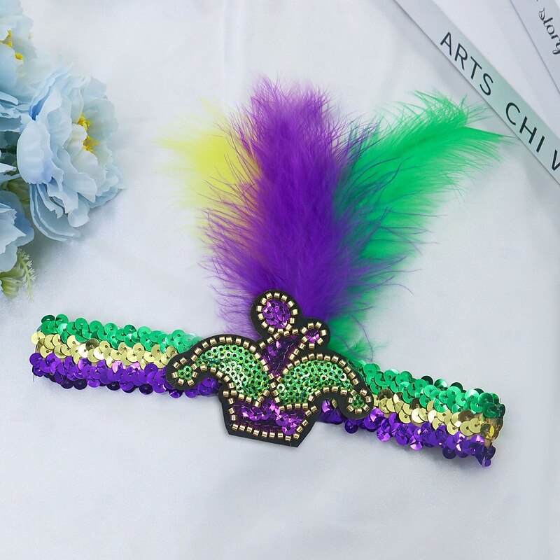 Mardi Gras Headband for Women Glitter Purple Green Yellow Sequin Top Knot Hairband Funny Carnival Parade Party Gift for Sister Mom Bestie3