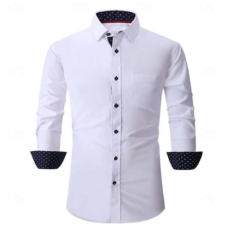 Men's Dress Shirt Work Shirt Button Up Shirt Solid Color Formal Wedding Light Blue Black White Navy Blue Long Sleeve Turndown All Seasons Clothing Apparel3