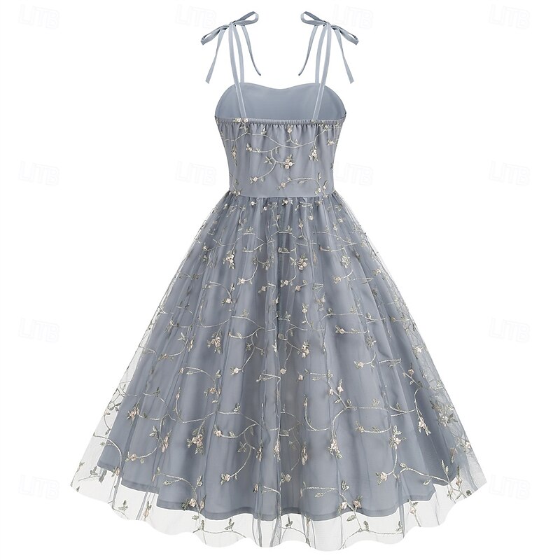 Retro Vintage 1950s Cocktail Dress Dress Flare Dress Embroidered Grid / Plaid Flower / Floral Fancy Dress Women's Masquerade Event / Party Bachelorette Party Festival Adults' Dress Homecoming Dresses4