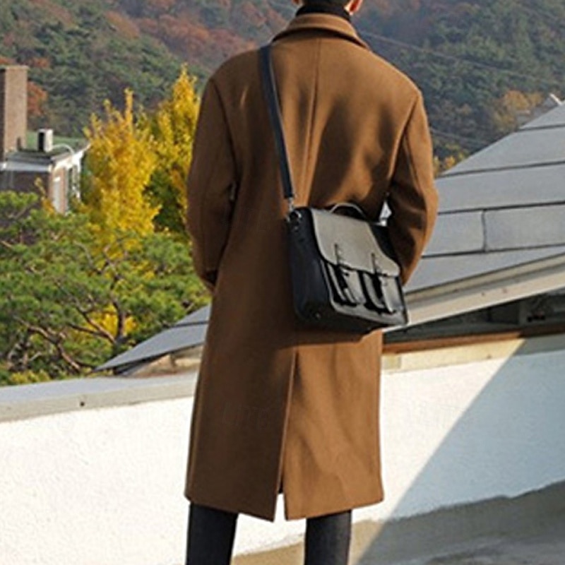 Men's Overcoat Trench Coat Long Trench Coat Vacation Daily Fall & Winter Polyester Thermal Warm Windproof Outerwear Clothing Apparel Fashion Classic Plain Pocket Lapel Double Breasted3