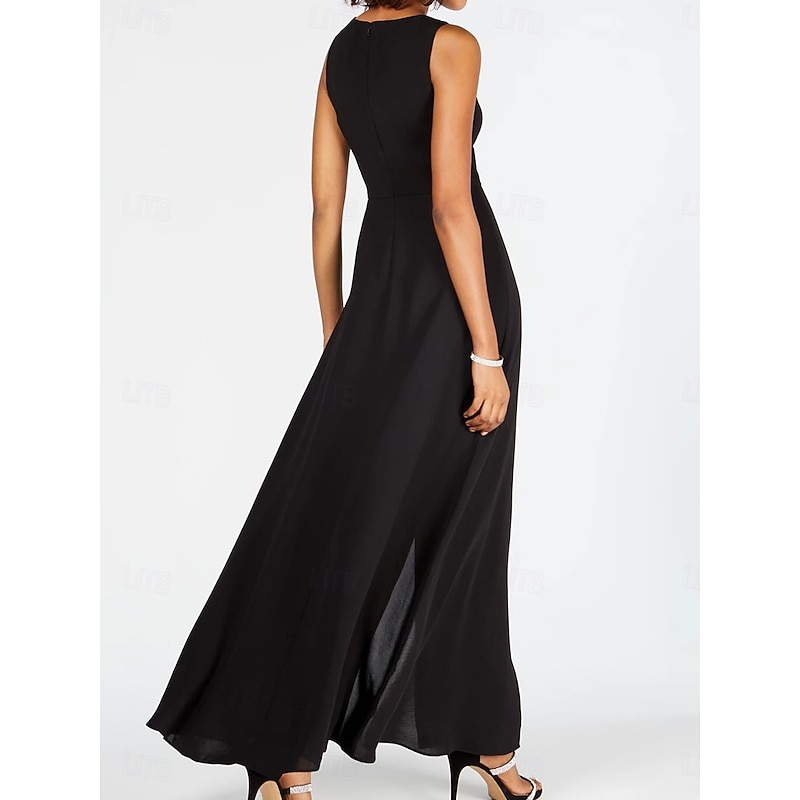 Women's Casual Dress Maxi Dress Patchwork Elegant Crew Neck Black Rose Red Color