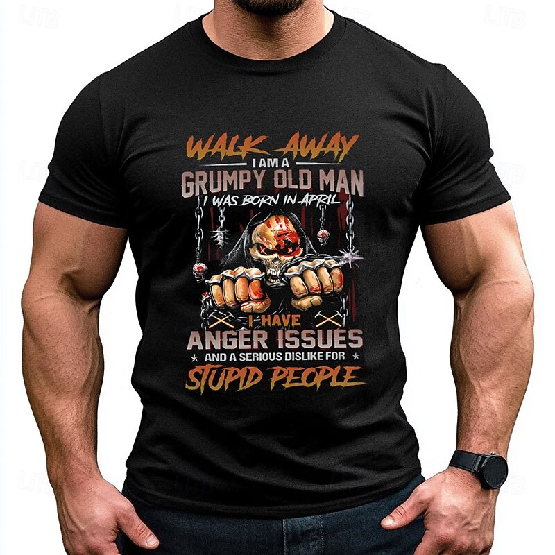 Men's Grumpy Old Man T-Shirt | Born in April, Anger Issues & No Stupid People Short Sleeve Graphic Tee2
