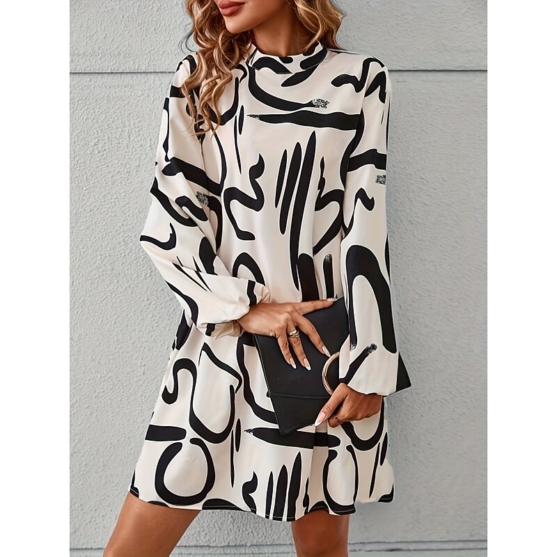 Women's Graphic Turtleneck Mini Dress Long Sleeve Summer Spring4
