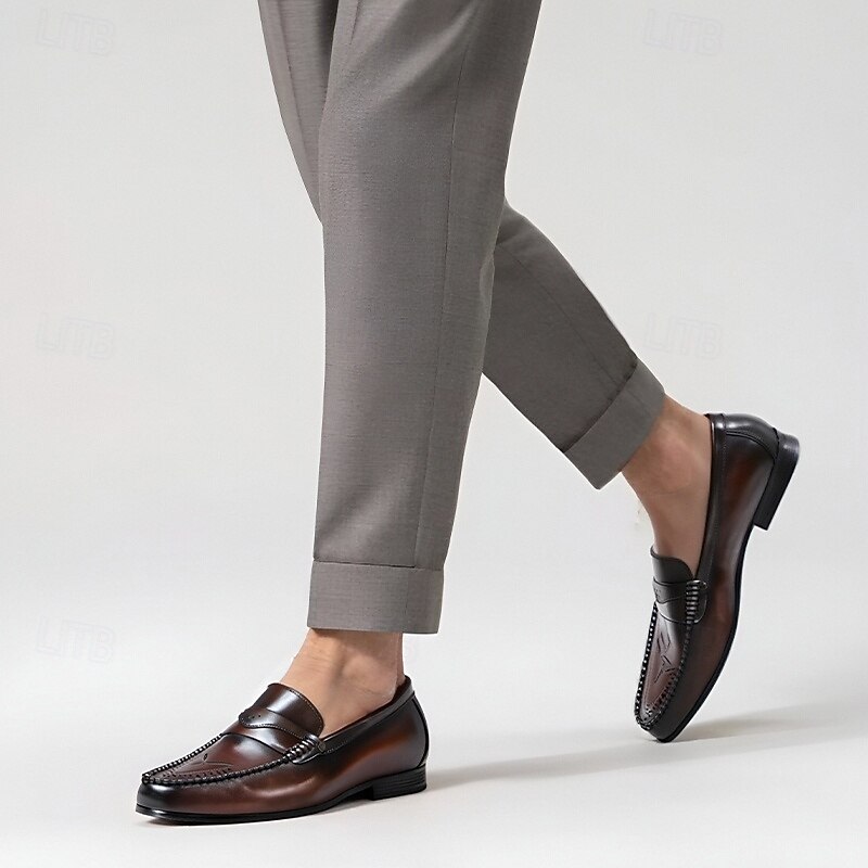 Stylish Brown Leather Loafers with Stitching Detail for Men | Perfect for Casual and Business Casual2