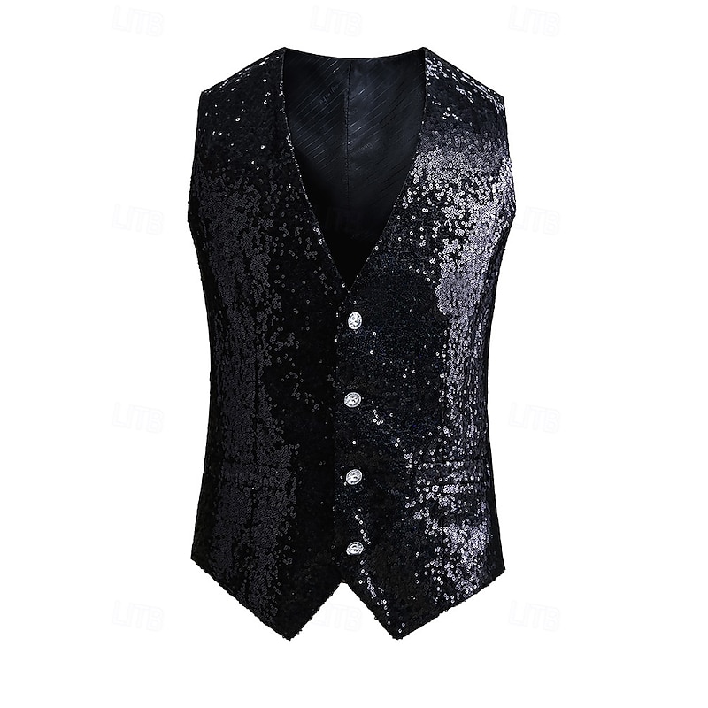 Disco 1980s Vest Disco Sequins Fancy Dress Men's Carnival Costume Masquerade Performance Party Club Adults' Vest All Seasons4