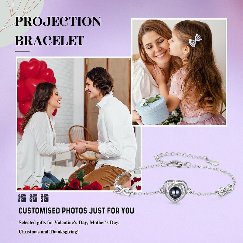 Personalized Projection Bracelet Custom Best Gift for Mom – Rhodium-Plated Couple Themed Bracelet, Ideal Wedding, Mother's Day, or Girlfriend Gift3