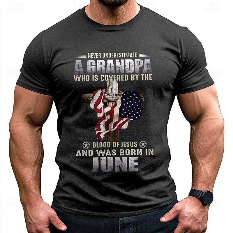 Men's Grandpa Birthday June T Shirt Tee Top 100% Cotton Short Sleeve Graphic Shirt Black Dark Grey Comfortable Tee Vacation Street Fashion Designer Clothing2