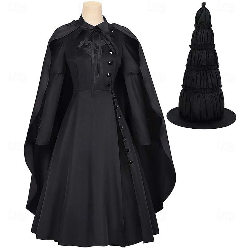 Witch Elphaba Dress Cloak Outfits Walpurgis Night Movie TV Theme Costumes Movie Cosplay for Women's Adults' Halloween Carnival Mardi Gras Performance Party Stage
