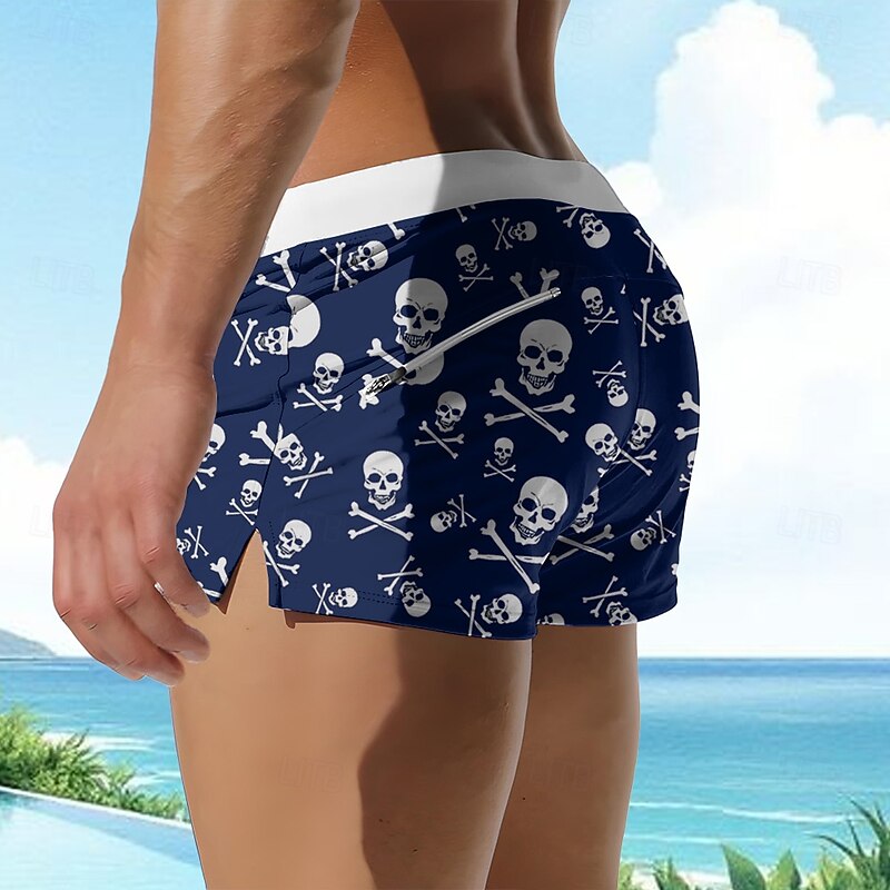Men's Cool Skulls Halloween Costumes Swim Trunks Swim Shorts Board Shorts Mid Waist 3D Print Hawaiian Surfing Holiday Beach Drawstring with Mesh lining Elastic Waist Designer Clothing Apparel4