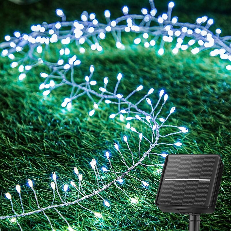 6m Solar String Lights 200 LEDs, Warmwhite, Cool White, Blue Firecracker String Lights EL 5mm Copper Wire Lights Holiday Lights 3V Solar Powered 1 Set2