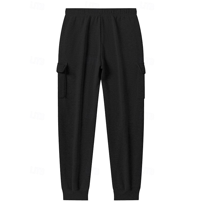Men's Sweatpants Joggers Trousers Cargo Sweatpants Drawstring Elastic Waist Multi Pocket Plain Comfort Warm Full Length Outdoor Casual Daily Sports Fashion Black Grey4