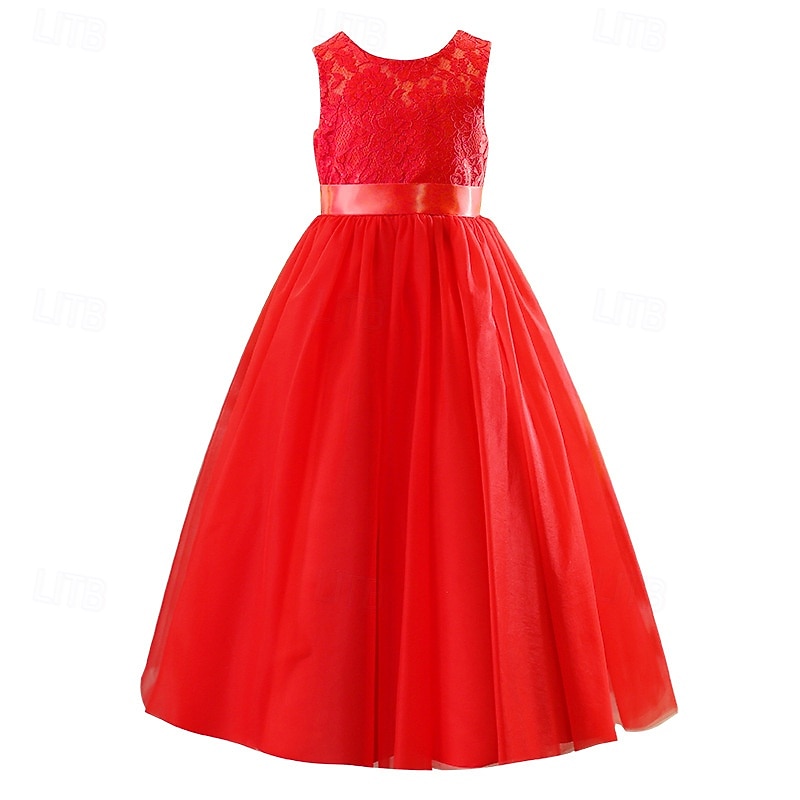 TS  Princess Floor Length Flower Girl Dress Quinceanera Girls Cute Prom Dress Tulle with Bow(s) Elegant Fit 3-16 Years4