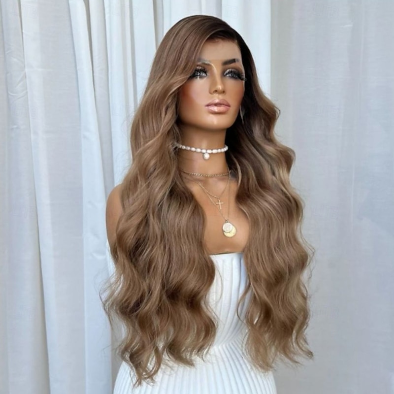 Unprocessed Virgin Hair 5x5 Closure 13x4 Lace Front Wig Free Part Peruvian Hair Wavy Brown Auburn Wig 130% 150% Density Ombre Hair Natural Hairline Glueless Pre-Plucked For Women Long Human Hair Lace2