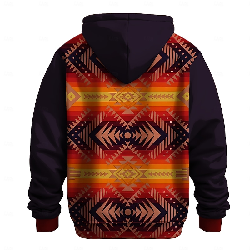 Men's Aztec Hoodies Sweatshirt Ethnic Cowboy Long Sleeve Crew Neck Holiday Streetwear Red Drawstring Fall Winter Designer2