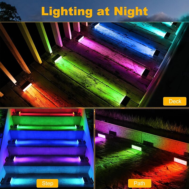 6pcs Solar Wall Lamps Outdoor Waterproof Step, Path, Porch, Balcony & Courtyard Fence Lighting RGB Dimmable Solar Lights4