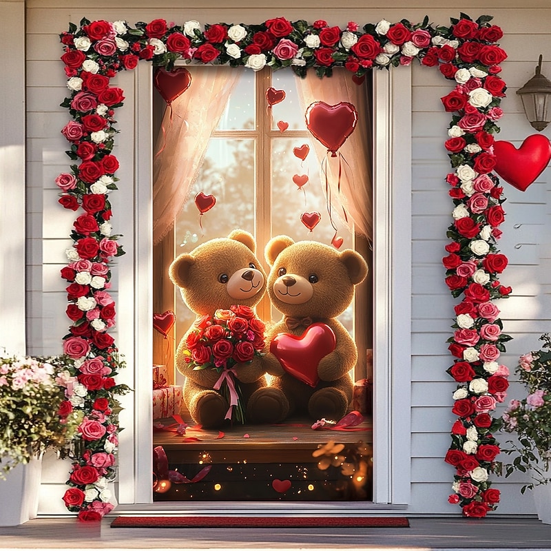 Wedding Outdoor Decorations Door Covers Door Tapestry Door Curtain Decoration Backdrop Indoor/Outdoor Door Banner for Front Door Farmhouse Heart Cycle