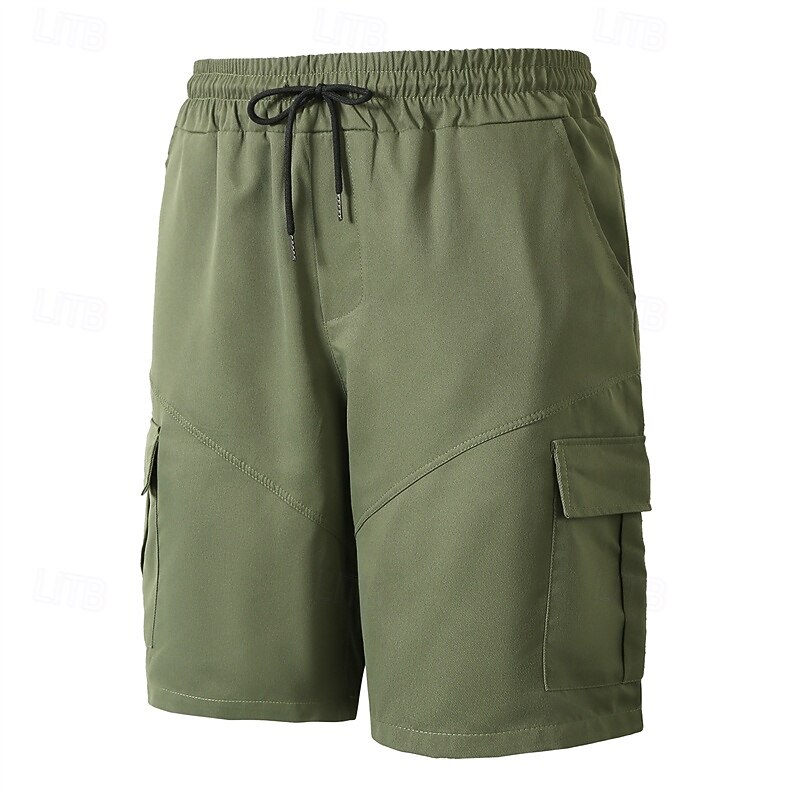 Men's Cargo Shorts Shorts Casual Shorts Drawstring Elastic Waist Multi Pocket Plain Comfort Soft Knee Length Sports Outdoor Daily Gym Fashion Streetwear Black Navy Blue Micro-elastic