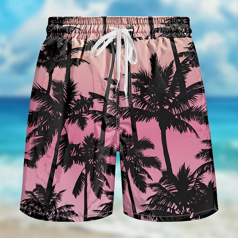 Men's Coconut Tree Gradient Color Swim Trunks Swim Shorts Board Shorts Mid Waist Streetwear Hawaiian Casual Daily Holiday Pocket Drawstring Elastic Waist Designer Clothing Apparel2