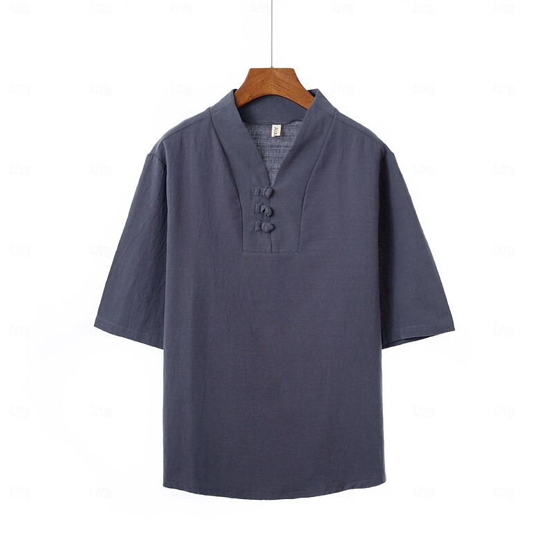 Men's Henley Shirt Tee Top Boho Paisley Damask Plain Color Henley Vacation Street Short Sleeve Buckle Clothing Apparel Fashion No Necklace4