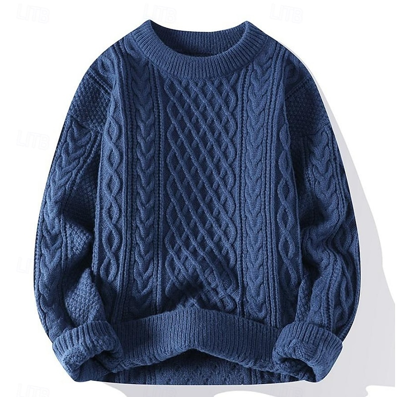 Women's Sweater Casual Soft Pure Color Cable Crew Neck Knitted Long Sleeve Regular Tops Knit Outdoor Daily Weekend Blue Beige Fall Winter2