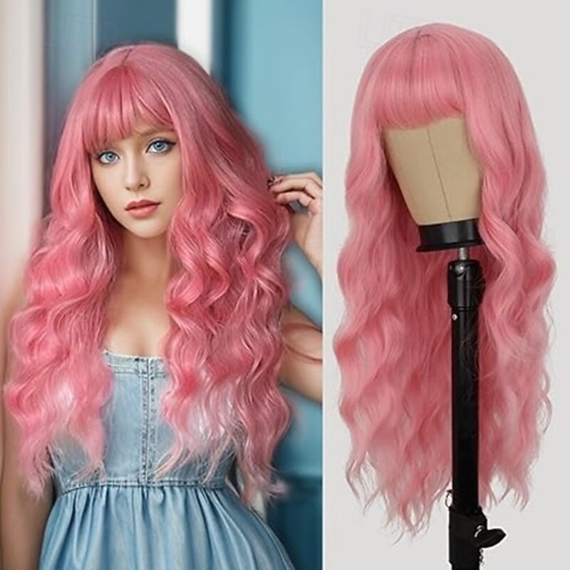 Wig with Bangs Long Wavy Wig for Women Wigs Daily Party Holiday Festival Travel Used