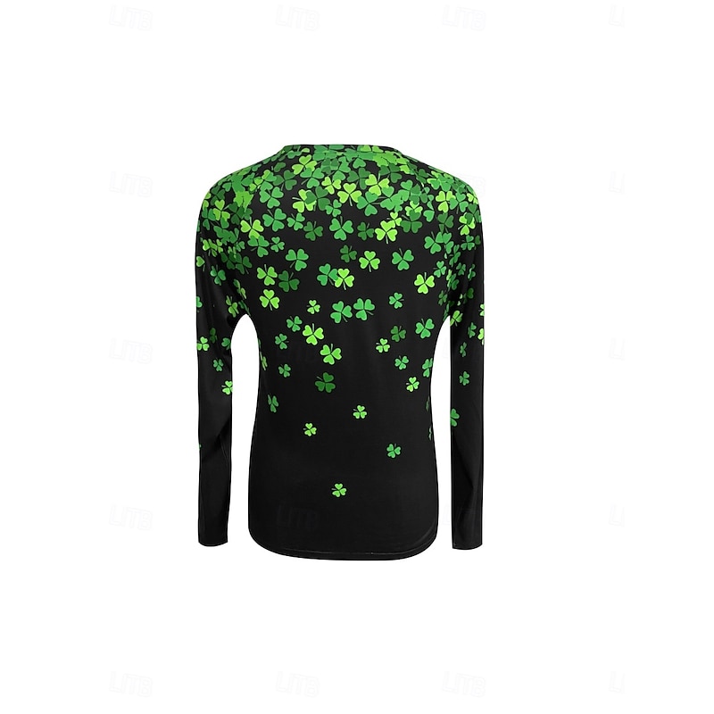 St. Patrick's Day Women's T Shirt V Neck Long Sleeve Graphic Casual Vacation Daily Green Spring & Fall3