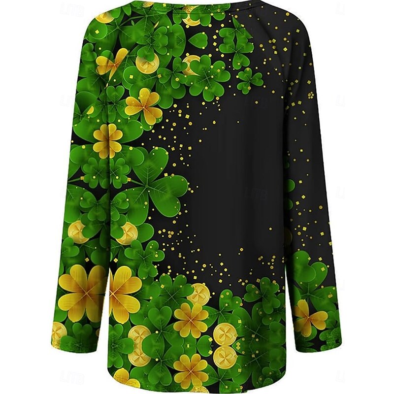 St. Patrick's Day Women's T shirt  Daily Casual Long Sleeve Green Fall Winter2