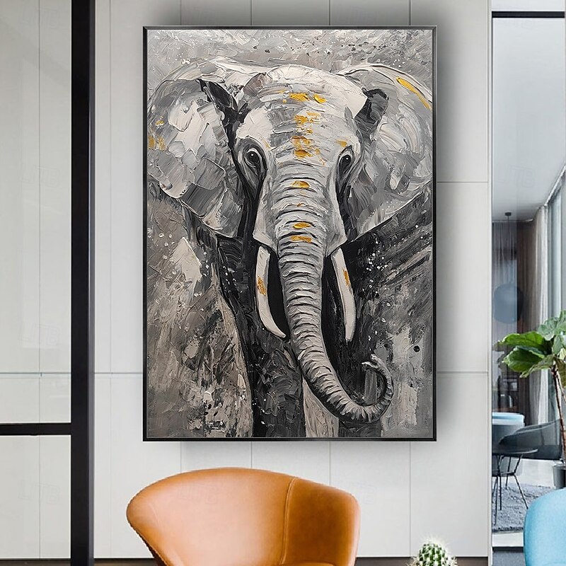 Mintura Handmade Abstract Elephant Animal Oil Paintings On Canvas Modern Wall Art Room Decoration Picture For Home Decor Rolled Frameless Unstretched Painting